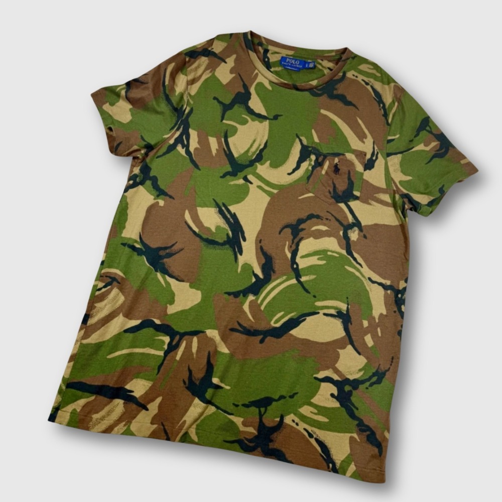 Polo Ralph Lauren Camo Pocket T Shirt Mens Large Green Brown Military Tee